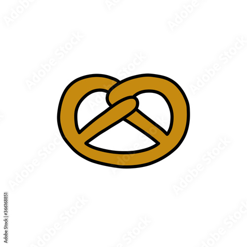 pretzel doodle icon, vector color line illustration
