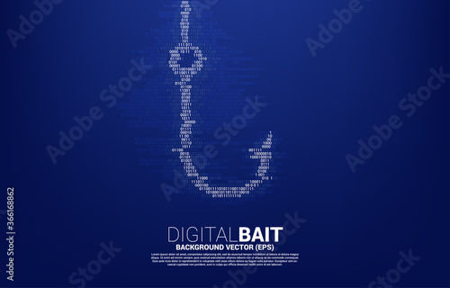 vector fishing hook from one and zero binary code. Concept of digital scam and fraud in business.