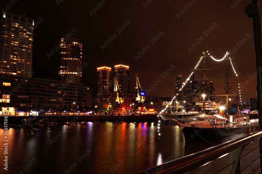 Cityscape of  Puerto Madero at night, Buenos Aires,  Argentina