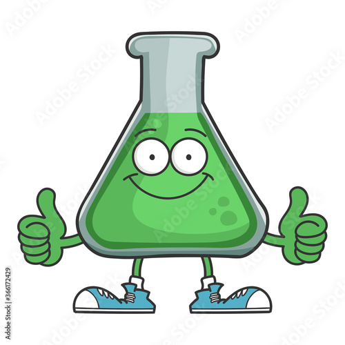 Happy smiling science beaker cartoon character