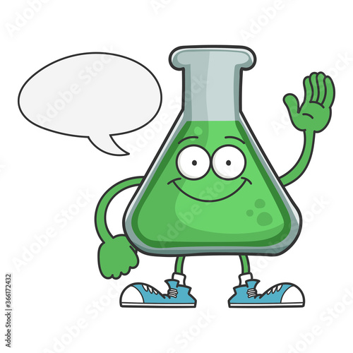 Happy smiling science beaker cartoon character
