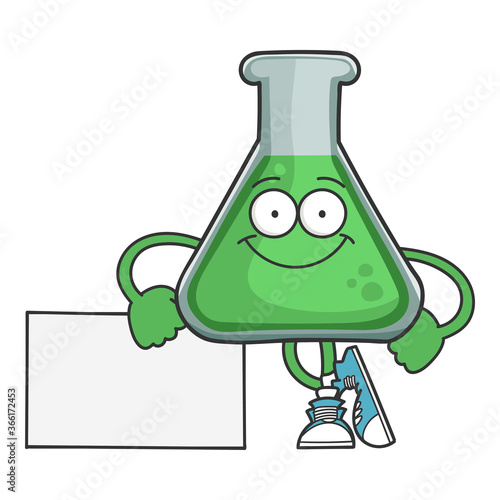 Happy smiling science beaker cartoon character