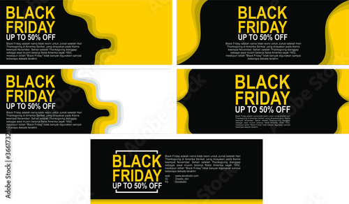 Set of Simple Vector Design of Black Friday Discount Banner in Black and Yellow