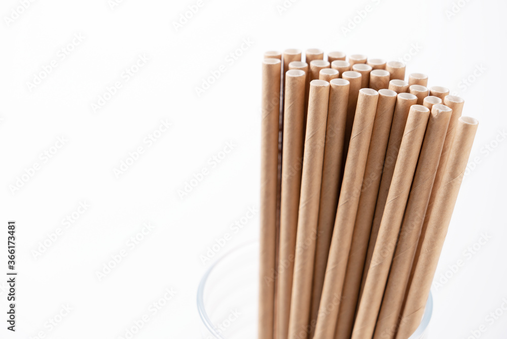 Paper straws in a glass. Paper straws in a glass.