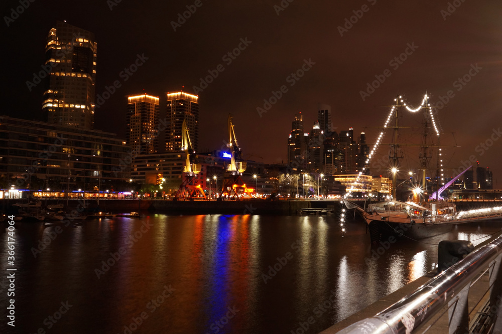 Cityscape of  Puerto Madero at night, Buenos Aires,  Argentina