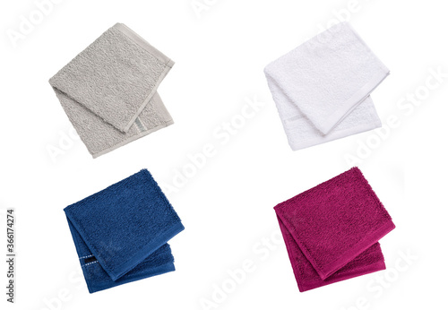 Obraz na płótnie Top view Set of terry towel isolated on white background.