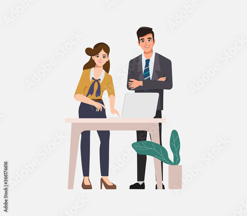 Brainstorming teamwork character. Business people teamwork office character. Animation for motion. Colleague seminar meeting. Co-working space office interior.