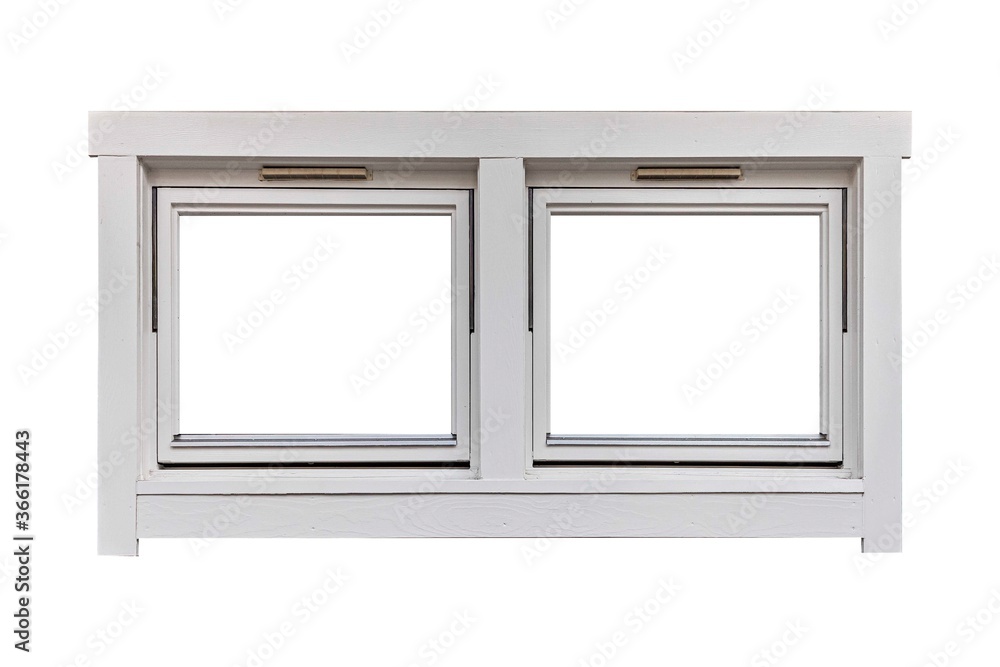 White wood window frame isolated on white background