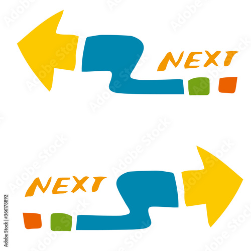 ポップでカラフルな手描きのNEXT矢印