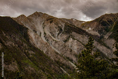 Mount Antero of the Rocky Mountains in San Isabel National Forest in Chaffee County, Colorado, USA on a dark and cloudy day photo