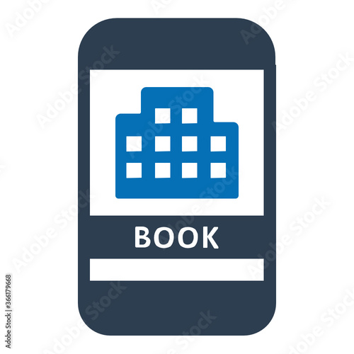 Online hotel booking icon.