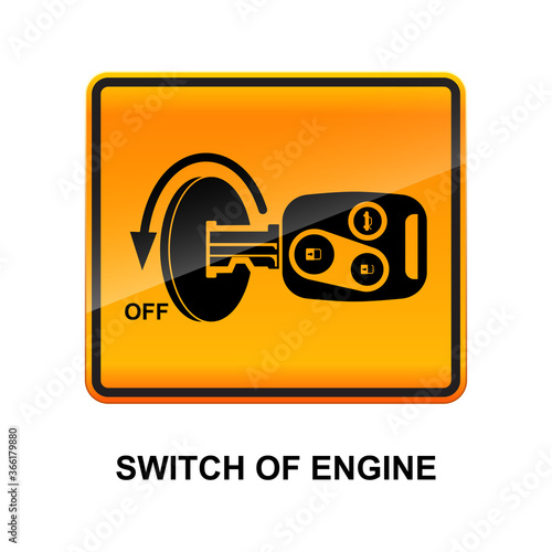 Switch of engine sign isolated on white background vector illustration.