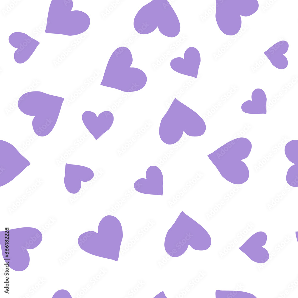 Seamless purple hearts on white background pattern vector illustration design. Great for wallpaper, bullet journal, scrap booking, 