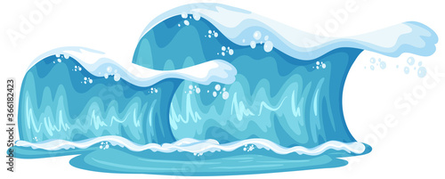 Giant blue ocean waves cartoon isolated