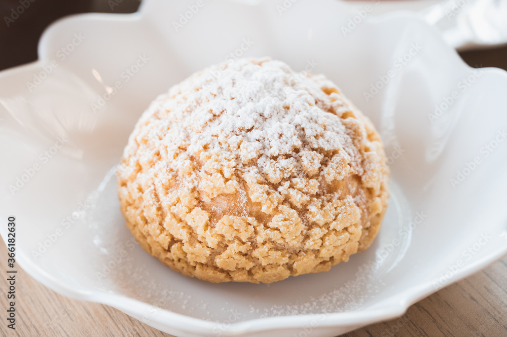 Choux cream in a white bowl Choux cream in a white bowl