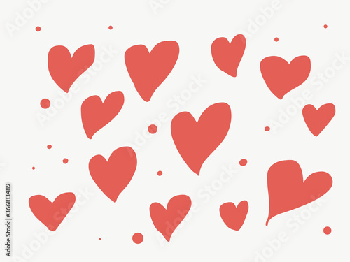 A set of heart shape illustration hand drawing in the white background with some small red dot element. Brochure, postcard, banner material element. Valentine day promotion sales material. Red color