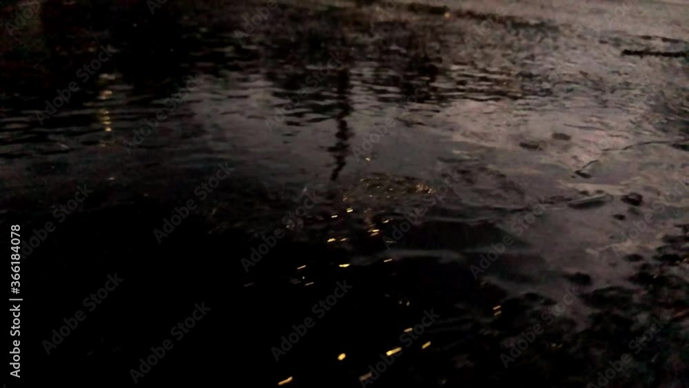Slow Motion Rain on Asphalt in Twilight Slow Motion Rain on Asphalt in Twilight