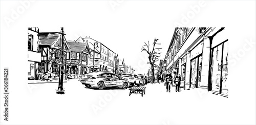 Building view with landmark of Chester city walls consist of a defensive structure built to protect the city of Chester in Cheshire, England. Hand drawn sketch illustration in vector.