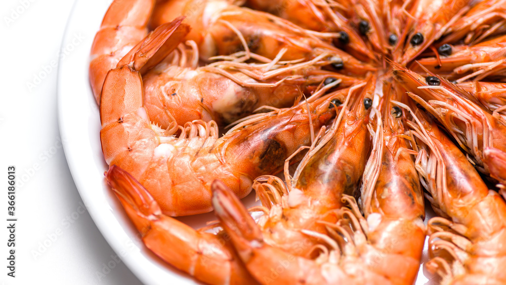 Close up boiled tiger shrimp isolated on white background Close up boiled tiger shrimp isolated on white background