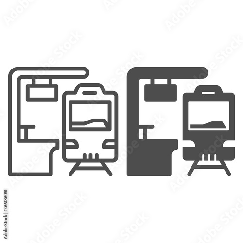 Train stop line and solid icon, Public transport concept, Electric train stop sign on white background, train station icon in outline style for mobile concept and web design. Vector graphics.
