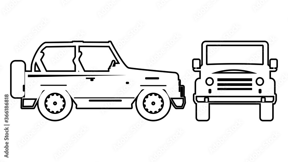 silhouette SUV car for vehicle branding. View from side and front. vector illustration