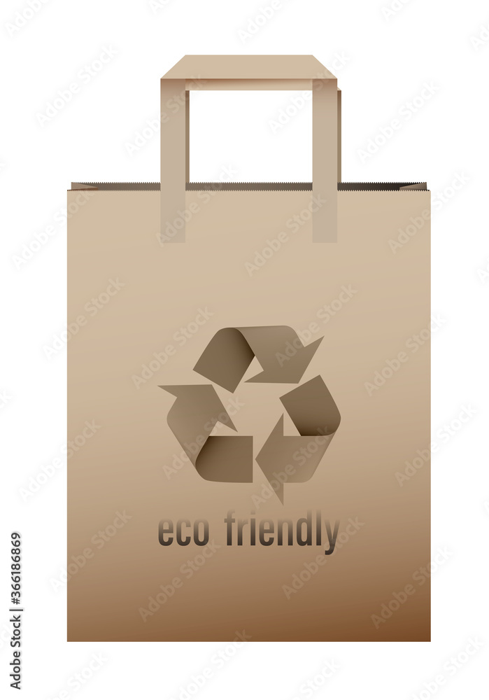 paper eco bag. Re-processing of raw materials. Environmentally friendly products. Health food stores. Realistic vector on white background paper eco bag. Re-processing of raw materials. Environmentally friendly products. Health food stores. Realistic vector on white background