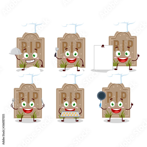 Cartoon character of tombstone with various chef emoticons