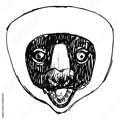 Monkey's head. Lemur Coquerel's sifaka. (Propithecus verreauxi). Black and white silhouette. Hand drawn rough sketch.
 photo