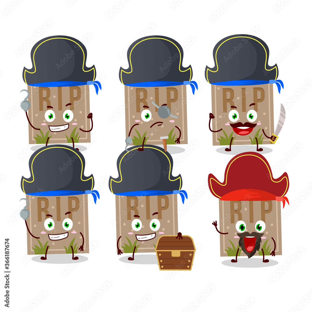 Cartoon character of tombstone with various pirates emoticons Cartoon character of tombstone with various pirates emoticons