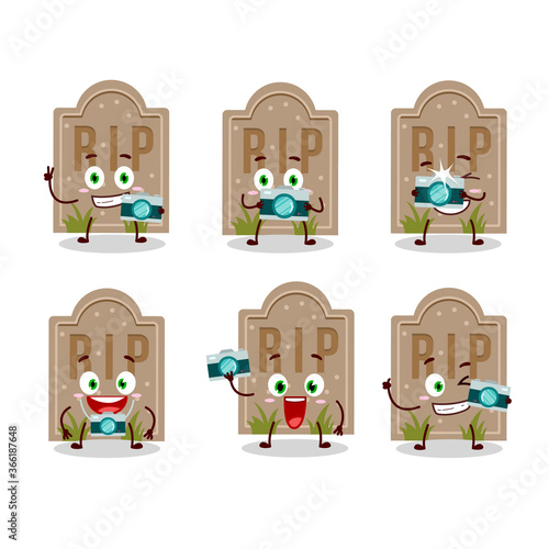 Photographer profession emoticon with tombstone cartoon character