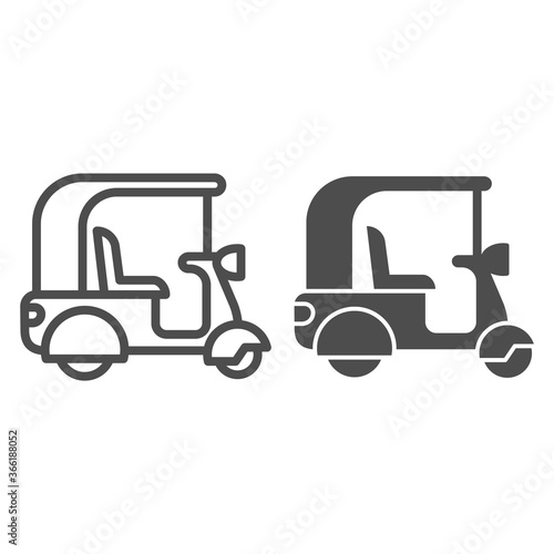 City motorcycle with roof line and solid icon, Public transport concept, Scooter sign on white background, Rickshaw icon in outline style for mobile concept and web design. Vector graphics.