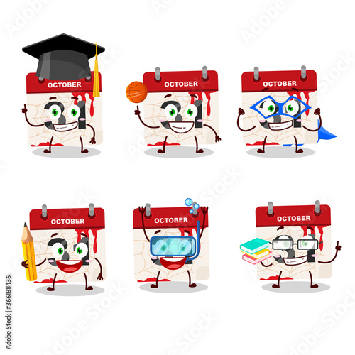 School student of halloween calendar cartoon character with various expressions