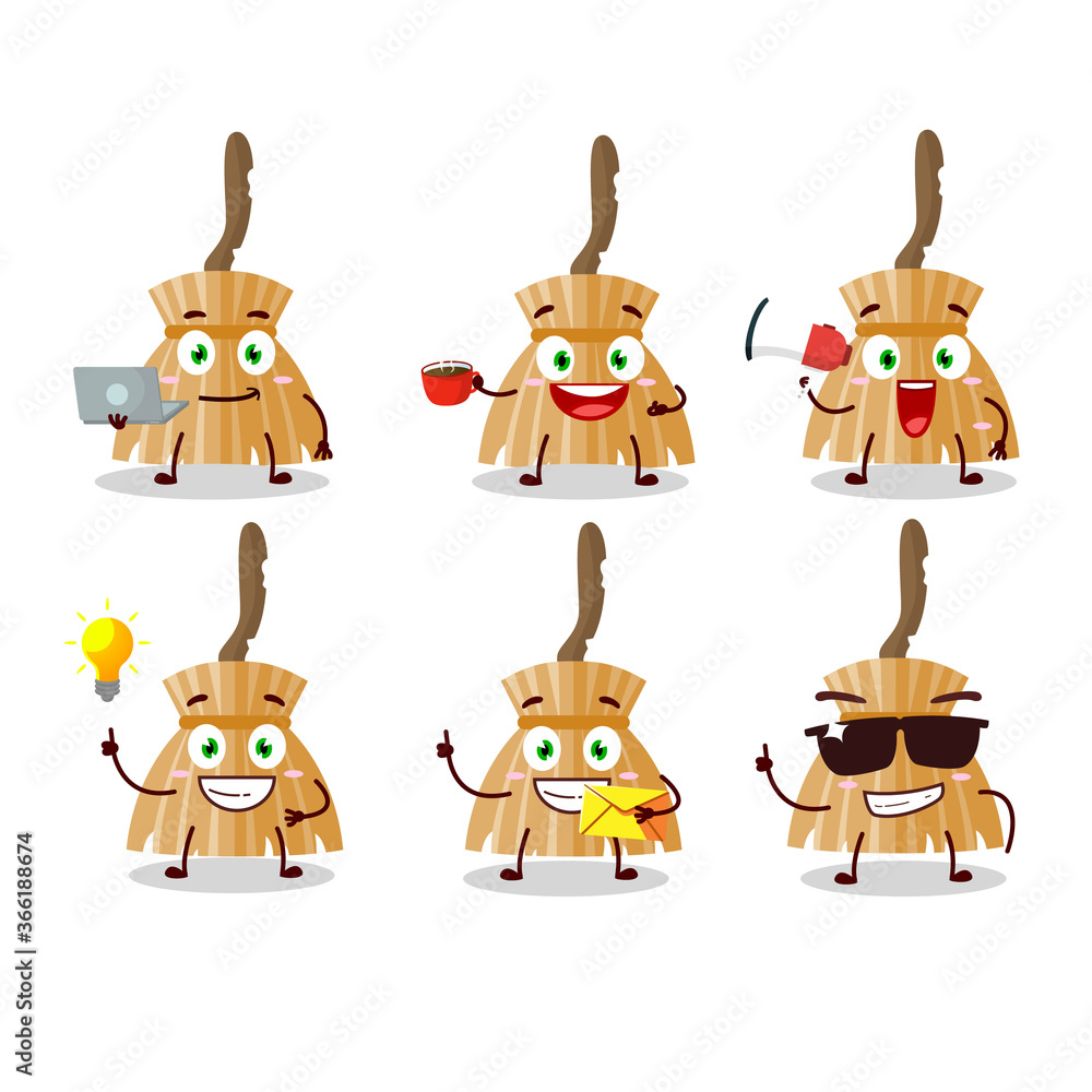 Obraz premium Witch broom cartoon character with various types of business emoticons