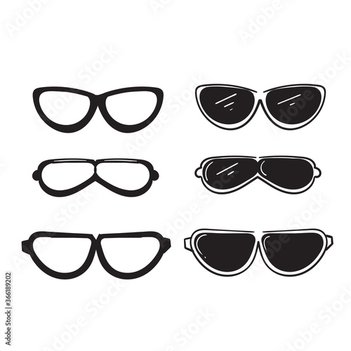 hand drawn doodle glasses icon with line art style cartoon