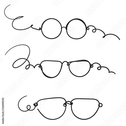 hand drawn doodle glasses icon with line art style cartoon