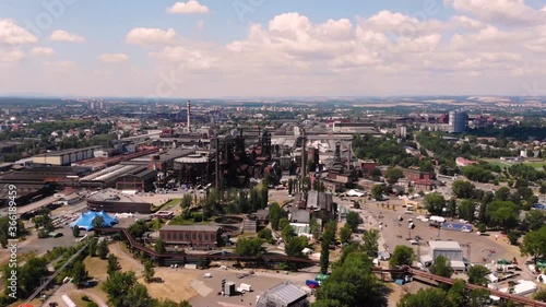 Wallpaper Mural Industrial historic complex aerial birds eye, drone fly forward pan shot in Ostrava Vitkovice, Czech republic Torontodigital.ca