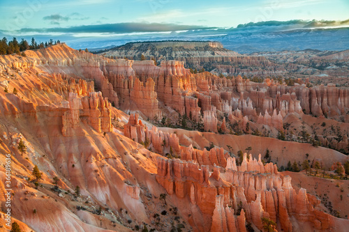 Bryce Canyon National Park, located in southwestern Utah. The park features a collection of giant natural amphitheaters and is distinctive due to geological structures called hoodoos.