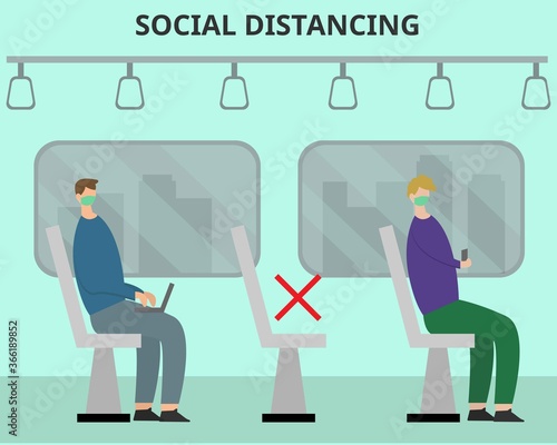 Illustration vector design of social distancing in public transportation. Avoiding the virus for new normal activities