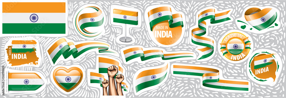 Vector set of the national flag of India in various creative designs