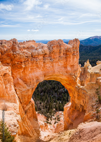 Natural Bridge. It is one of several natural arches in Bryce Canyon and creates a beautiful scene at this viewpoint.