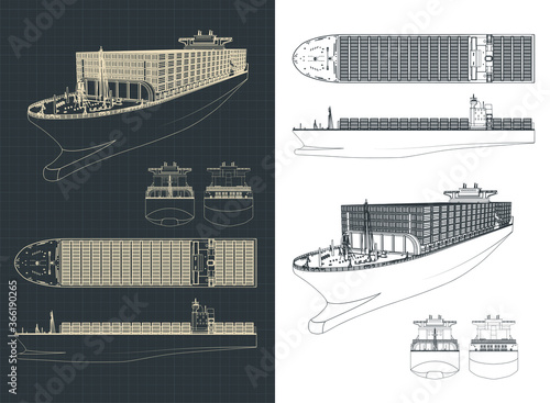 Large container ship drawings