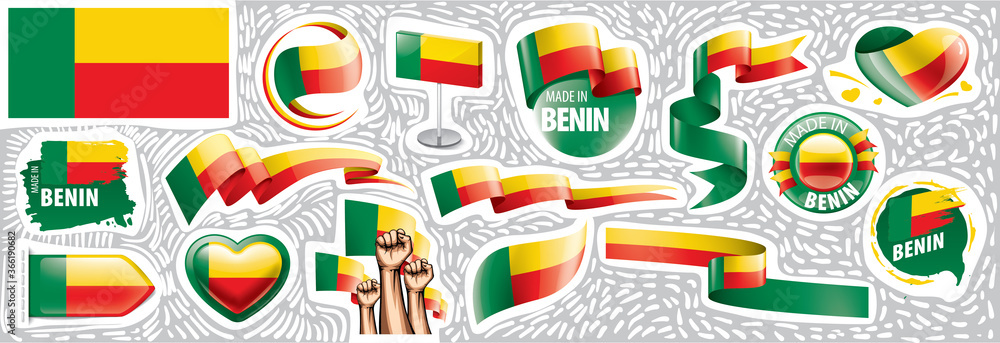 Vector set of the national flag of Benin in various creative designs Vector set of the national flag of Benin in various creative designs
