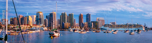 Sunset and night view of San Diego downtown