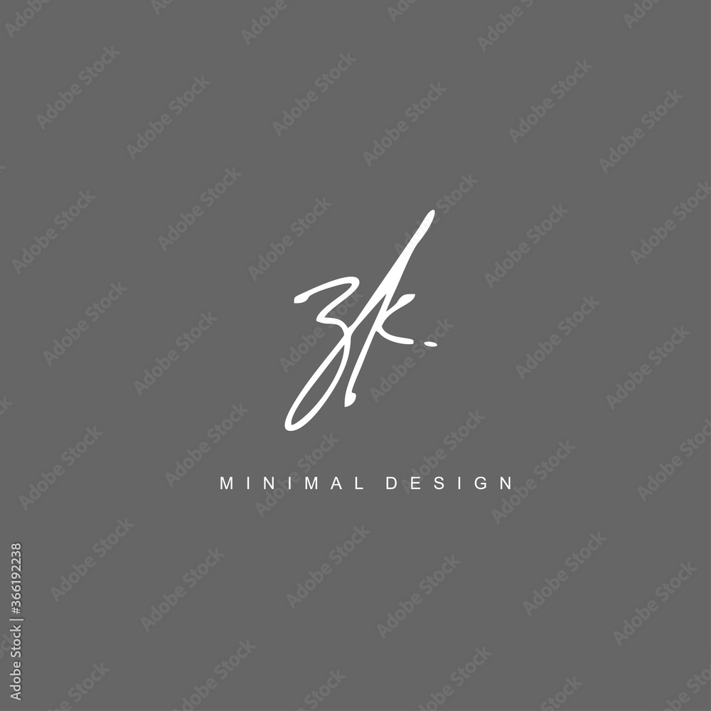 Z K ZK Initial handwriting or handwritten logo for identity. Logo with signature and hand drawn style.