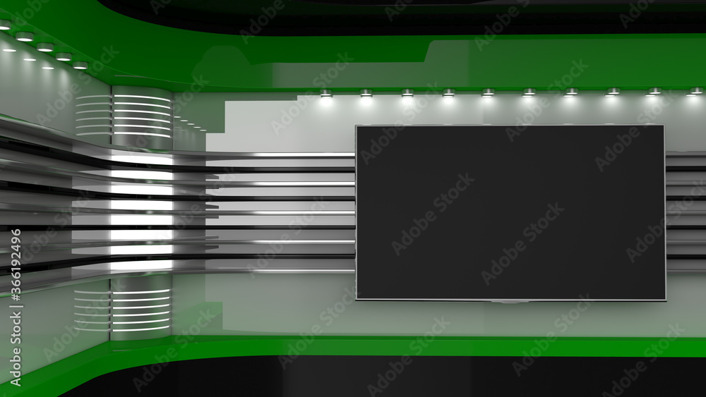 Tv Studio. Backdrop for TV shows. News studio. The perfect backdrop for any green screen or chroma key video or photo production. 3D rendering. Tv Studio. Backdrop for TV shows. News studio. The perfect backdrop for any green screen or chroma key video or photo production. 3D rendering.