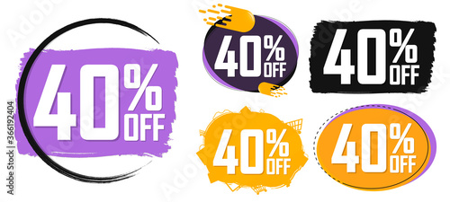 Set Sale 40% off banners, discount tags design template, promo app icons, vector illustration