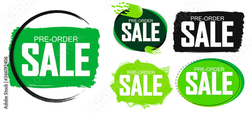 Set Pre-Order Sale banners design template, discount tags, vector illustration