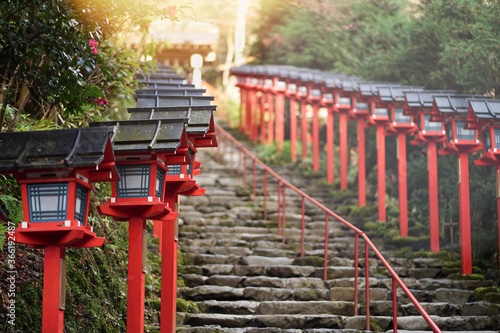 Traditional light pole in Kifune shrine   Kyoto prefecture   Japan.