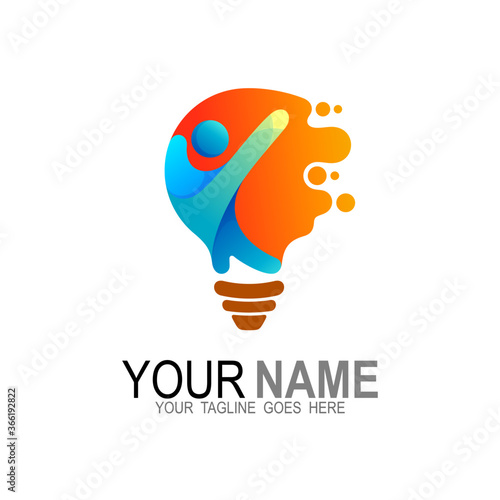 Bulb logo with people design colorful, 3d icon, 