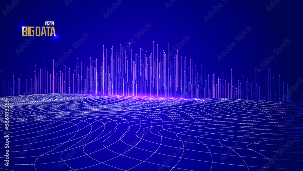 Naklejka premium Vector abstract 3D big data visualization. Futuristic infographics aesthetic design. Visual information complexity. Social network or business analytics representation